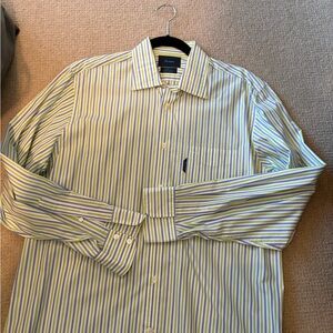 Faconnable Yellow and Blue Striped Button-Down Dress Shirt